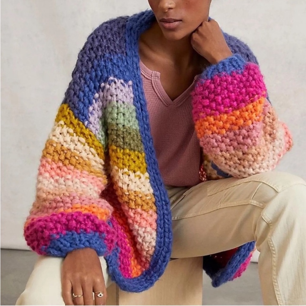 Anthropologie SAACHI rainbow stripe knitted cardigan